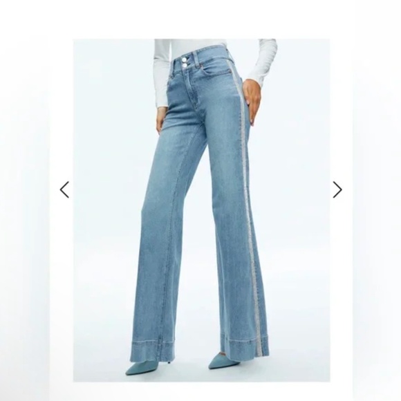 COPY - Alice & Olivia MISSA HIGH RISE WIDE LEG CRYSTAL SIDE JEAN - Picture 7 of 9